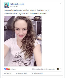 Hosszú Katinka fb-bejegyzését egy óra alatt több mint 9 ezren "tetszikelték".