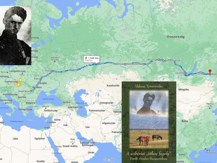 Petőfi szibériai száműzetésének útvonala az orosz tudós könyve szerint